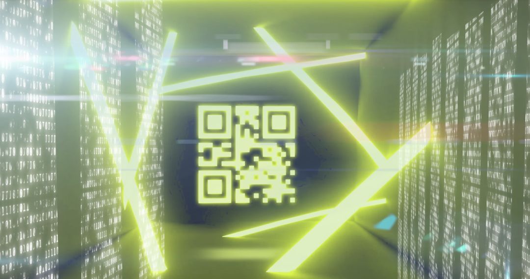 Glowing Green QR Code with Digital Data Concept