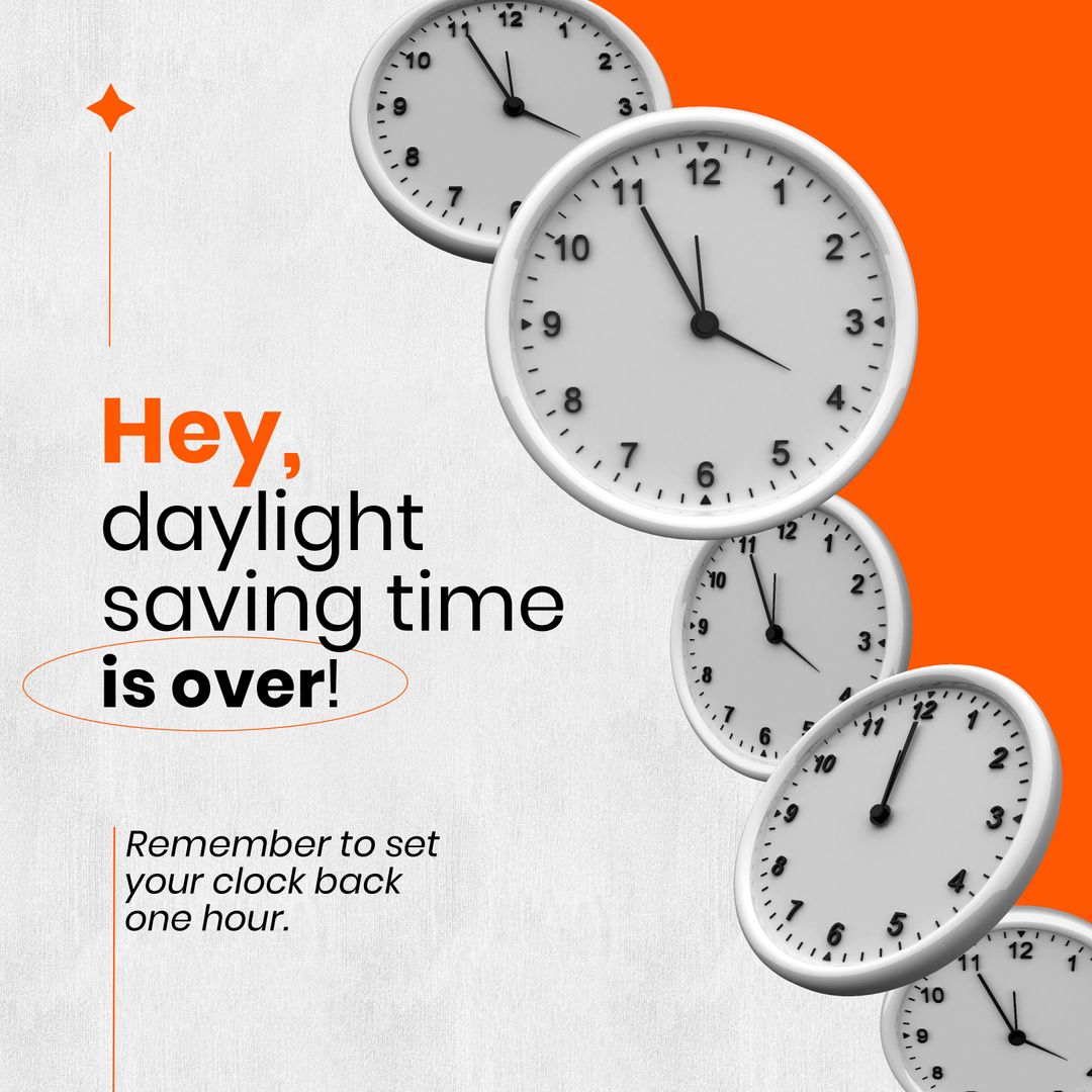 Reminder for End of Daylight Saving Time with Clocks - Download Free Stock Templates Pikwizard.com