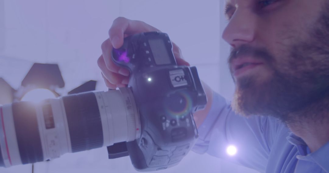 Caucasian Photographer Capturing Picture with Professional Camera