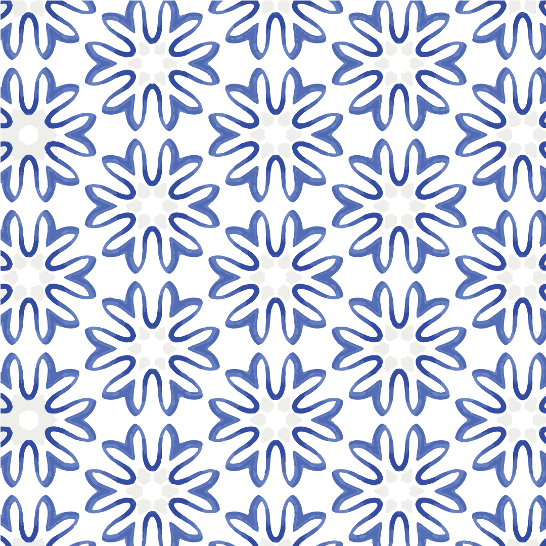 Abstract Blue Floral Pattern on Transparent Background, Isolated Digital Design