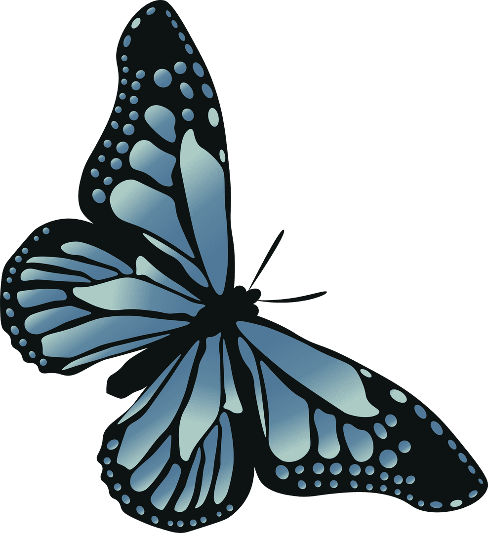Minimalist Blue Butterfly Illustration on Transparent Background