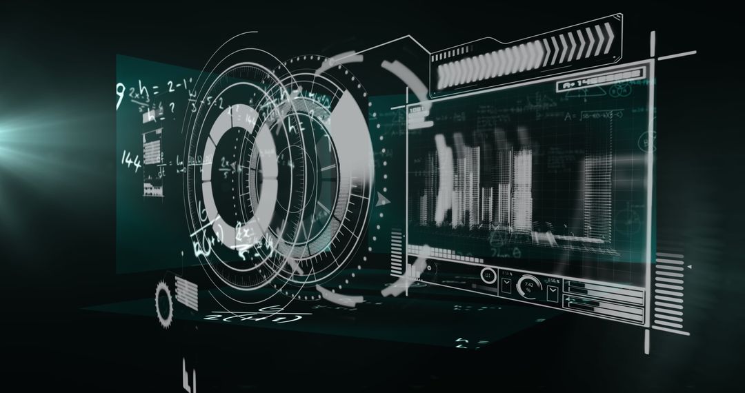 Futuristic Data Analysis Tech Holographic Projection in Dark Background