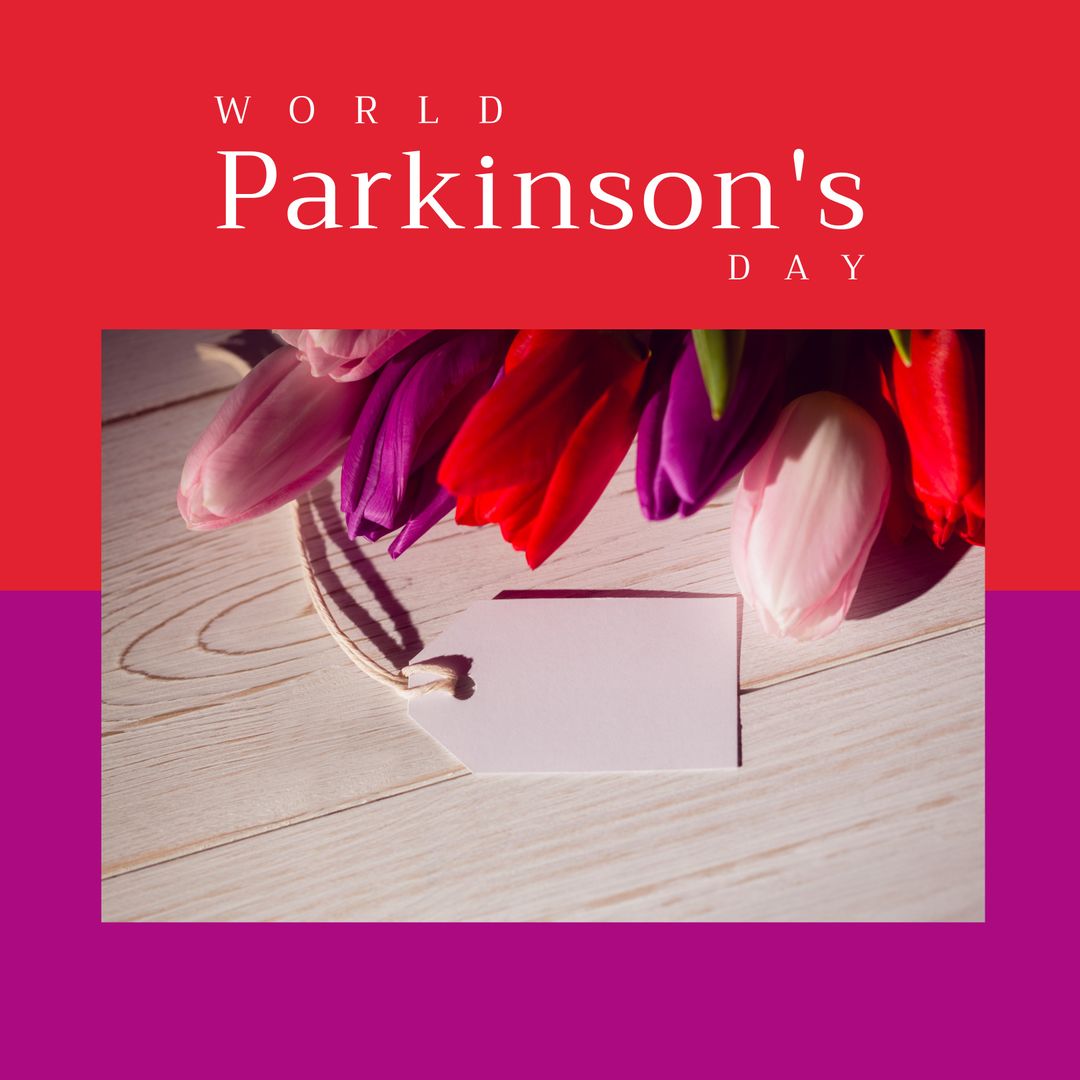 Tulips with Blank Tag Symbolizing World Parkinson's Day Awareness