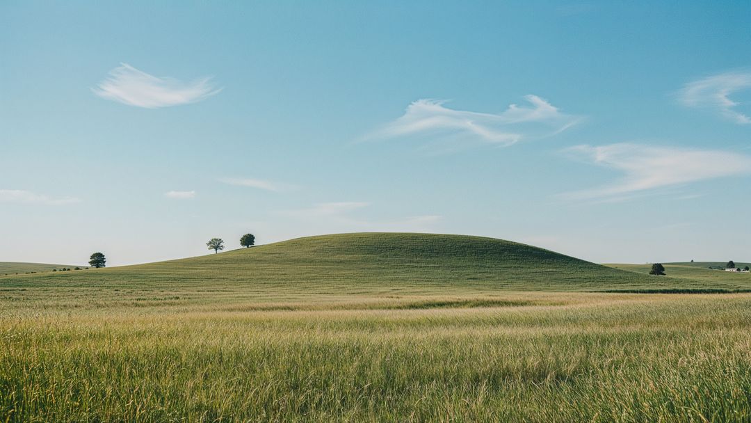 Serene Prairie Landscape with Gentle Hill and Sparse Trees