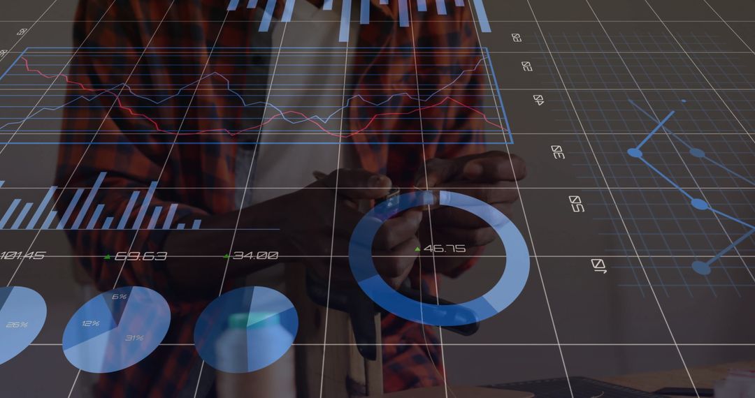 Futuristic Data Visualization with Business Professional Analyzing Charts