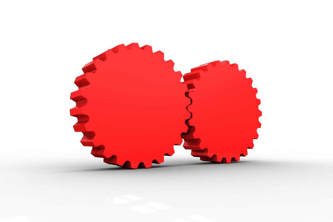 Transparent Red Gears Interlocking on Glossy Surface