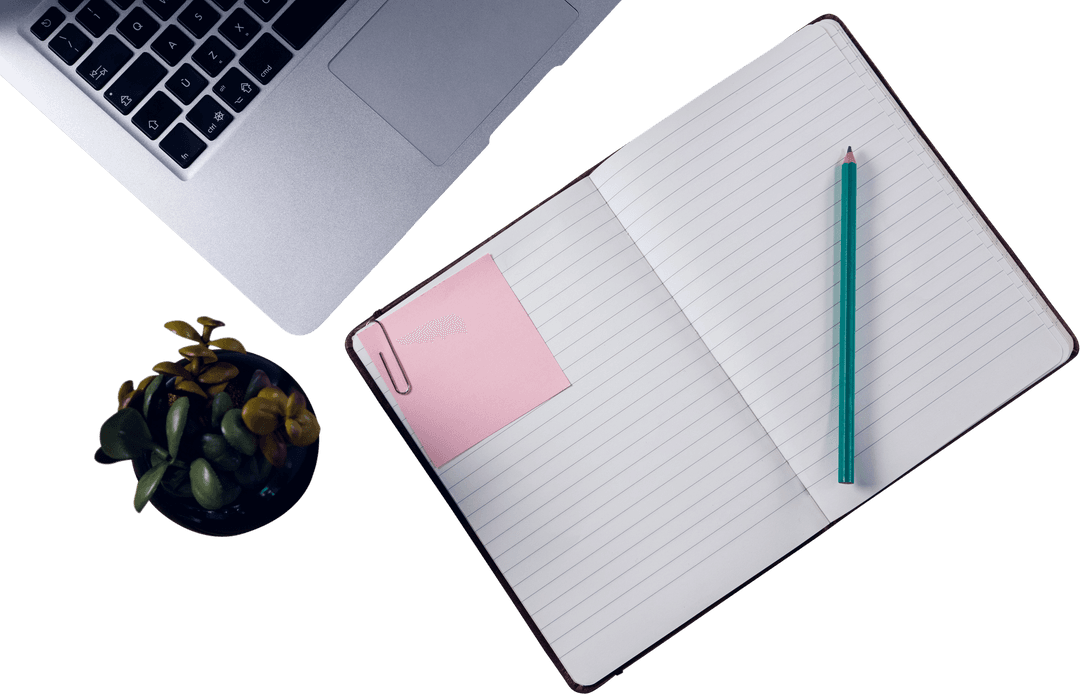 Transparent Layout with Laptop, Notebook, and Succulent - Download Free Stock Images Pikwizard.com