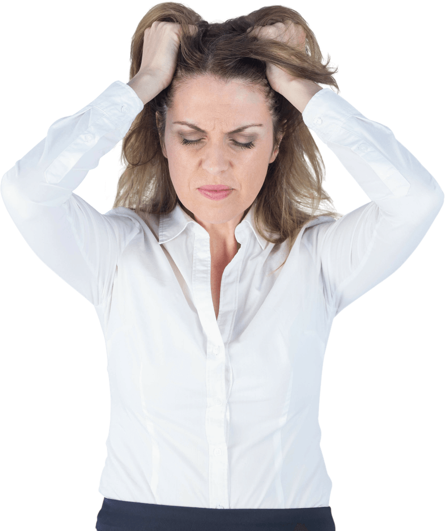 Transparent Image of Stressed Businesswoman with Head in Hands