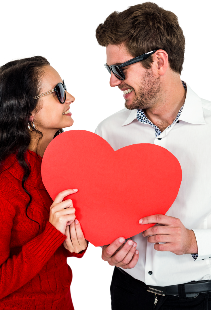 Happy Couple Holding Red Heart Cutout, Wearing Transparent Glasses - Download Free Stock Images Pikwizard.com