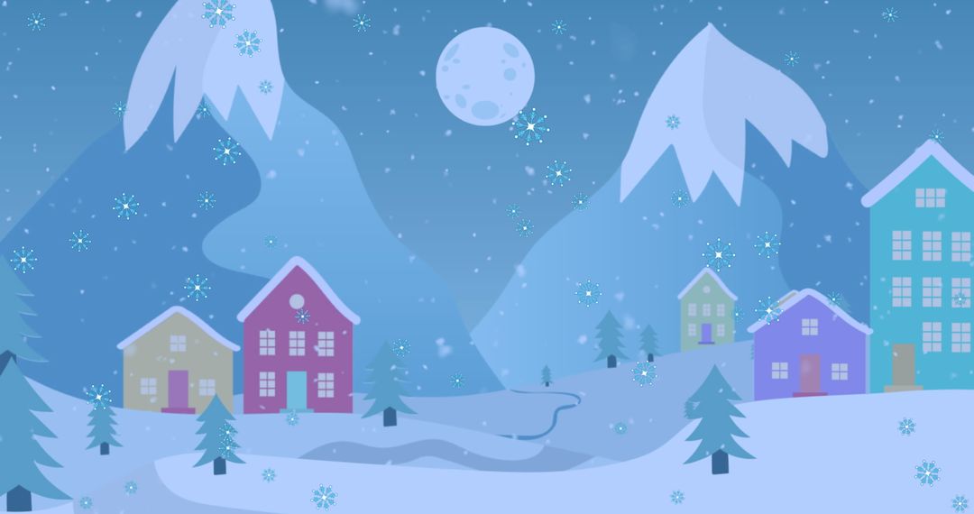 Magical Winter Wonderland with Falling Snowflakes Scene