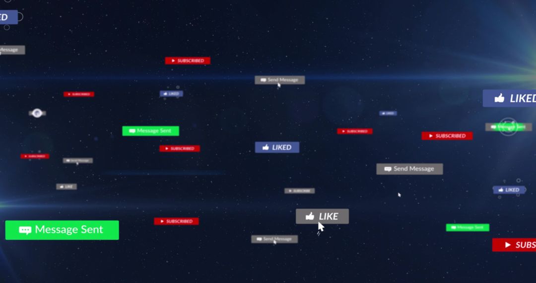 Floating Social Media Notifications Over Futuristic Starfield Interface With Cursor