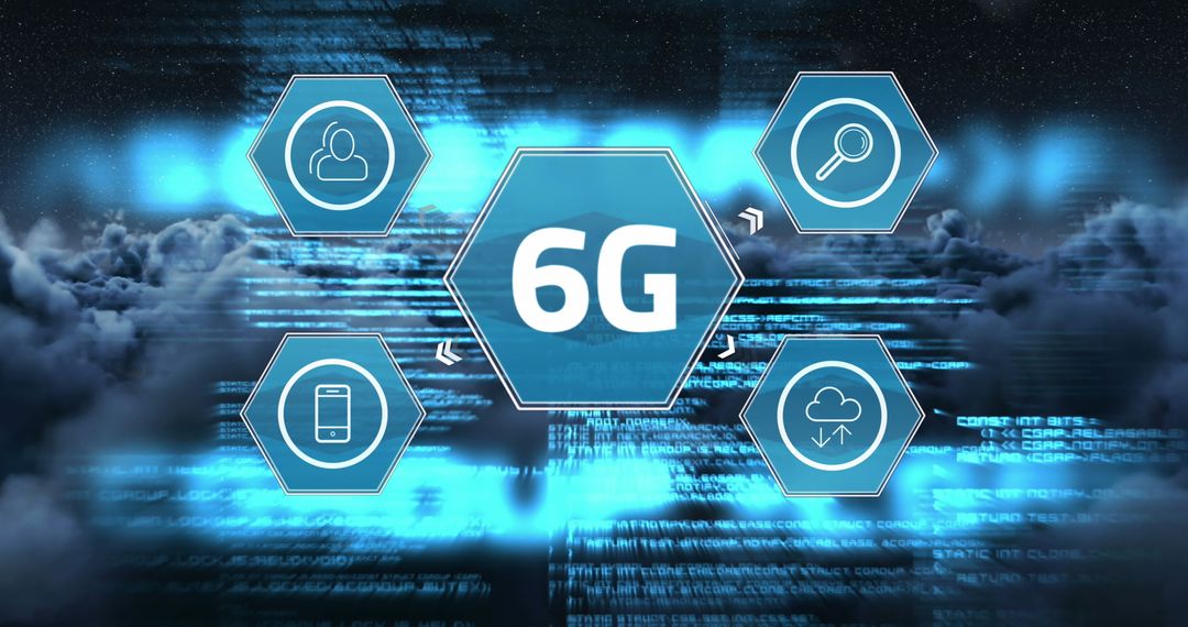 6G Technology Concept with Cloud Data and Digital Icons