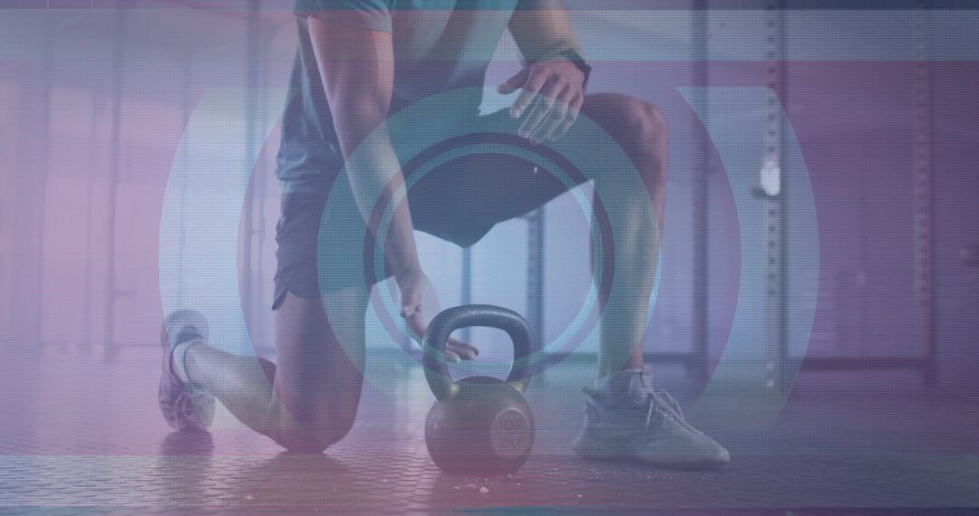 Athlete Gripping Kettlebell in Modern Gym Environment
