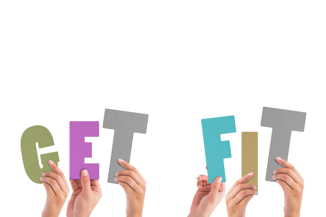 Hands Holding Transparent Colorful Get Fit Words Isolated