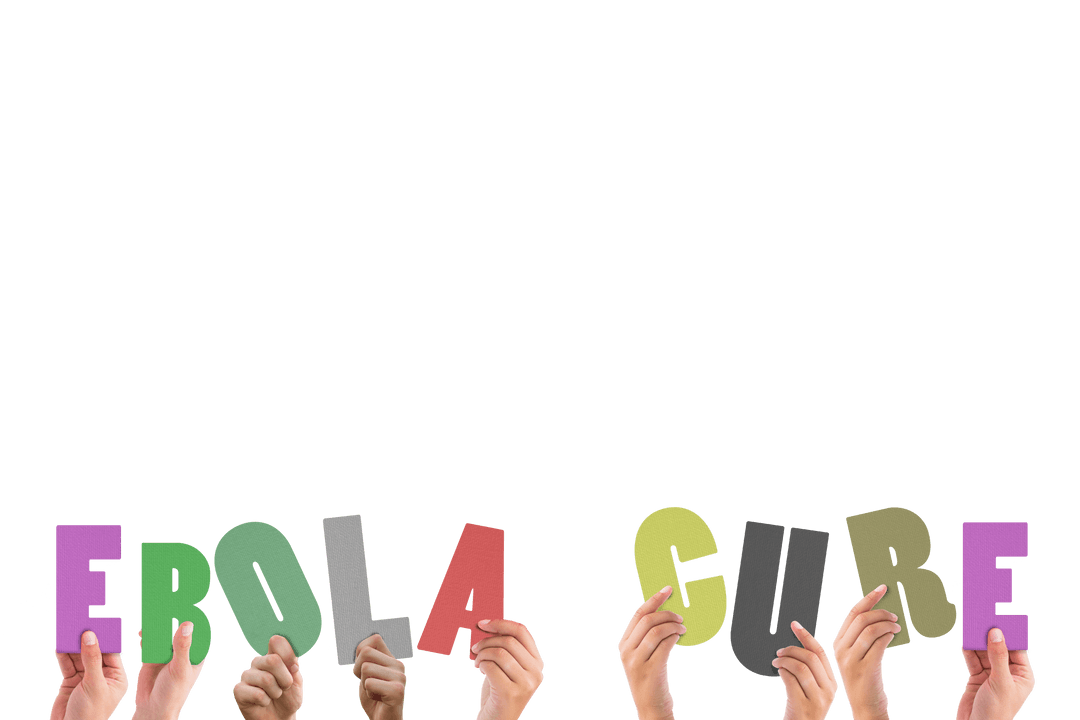 Hands Holding Ebola Cure Letters on Transparent Background