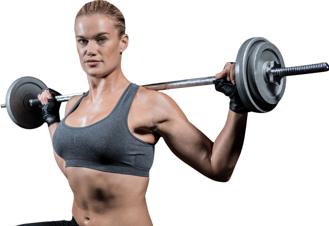 Strong Transparent Woman Lifting Heavy Barbell Exercising