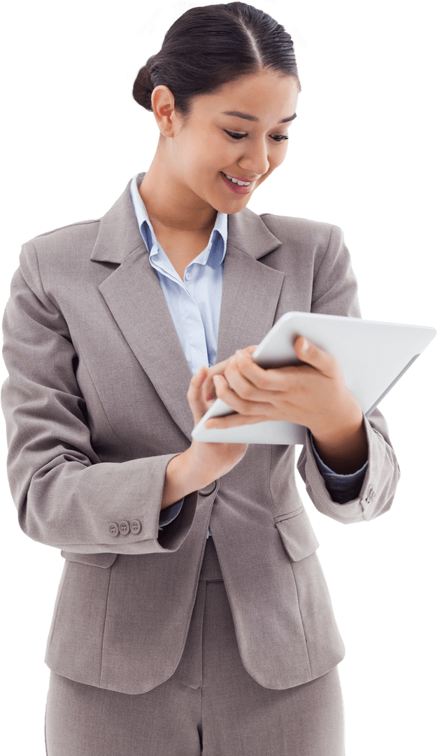 Confident Businesswoman Using Tablet in Transparent Background
