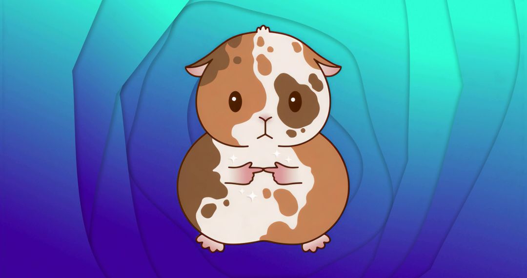 Whimsical Cartoon Guinea Pig with Pressed Paws and Sparkles