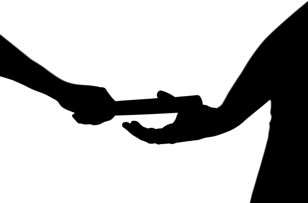 Athletic Runners Seamlessly Passing Baton in Gym Relay Race Clipart