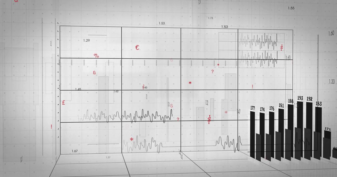 Digital Bar Chart Analytics in Futuristic Grid Room