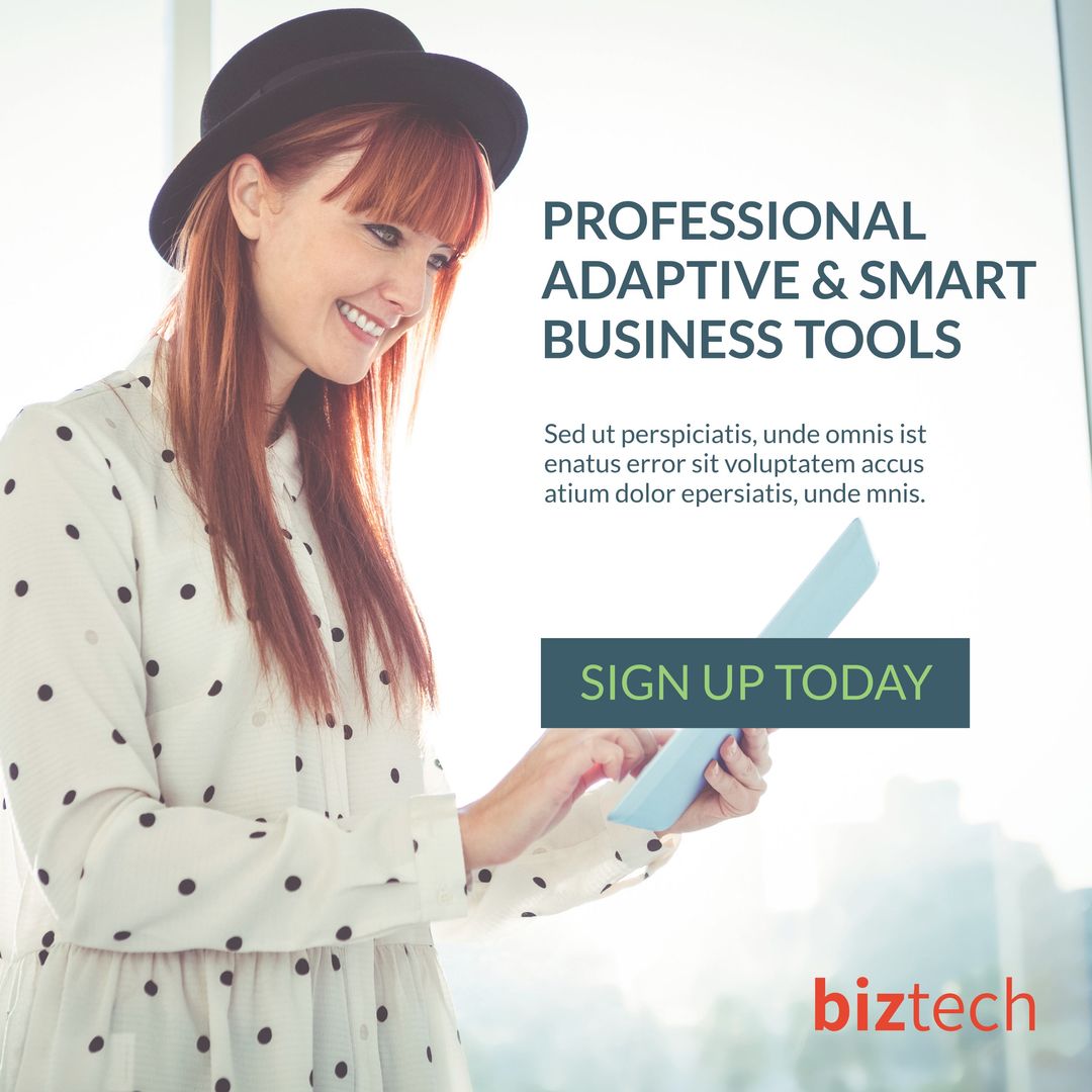 Confident Woman Using Tablet for Business Solutions Marketing