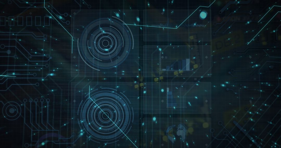 Futuristic Digital Interface with Circuit Board and Holographic Elements