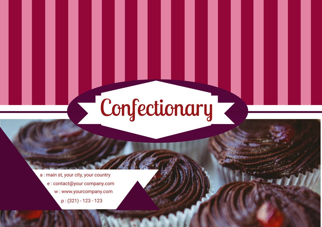 Chocolate Cupcakes on Striped Background for Bakery Branding