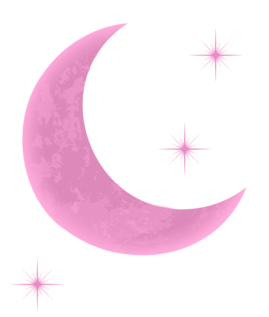 Pink Crescent Moon with Stars on Transparent Background