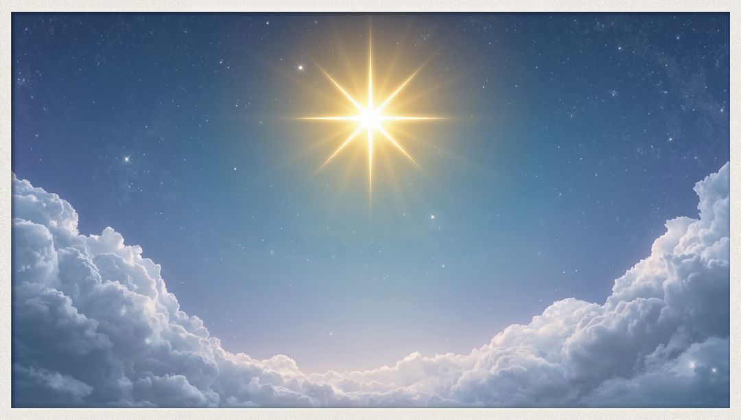 Golden Starburst Over Cloud Bowl at Twilight Creating Ethereal Celestial Sky