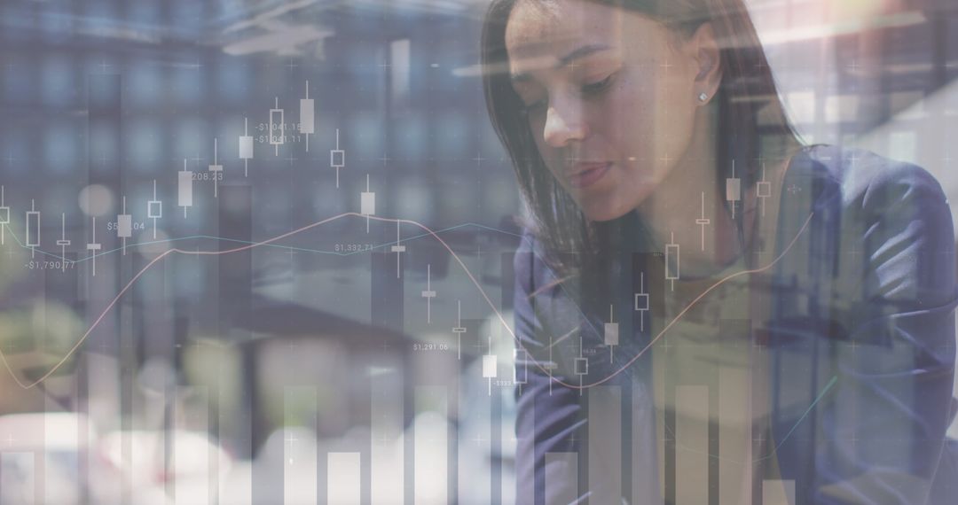 Woman Engaging with Financial Data and Smartphone in Business Setting