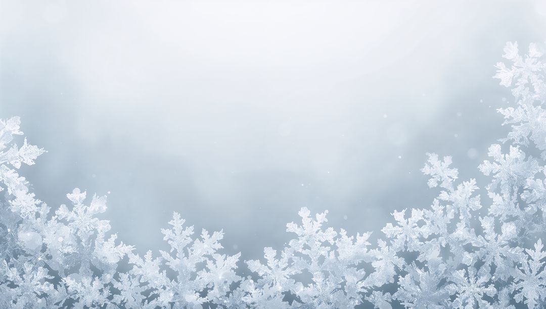 Frosty Snowflake Border Creating Serene Winter Background with Delicate Ice Crystals
