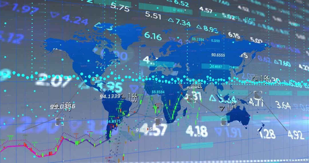 Global Financial Data Analysis on World Map Background