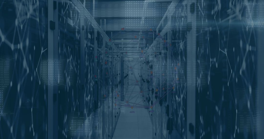Advanced Server Room with Digital Network Connections Overlay