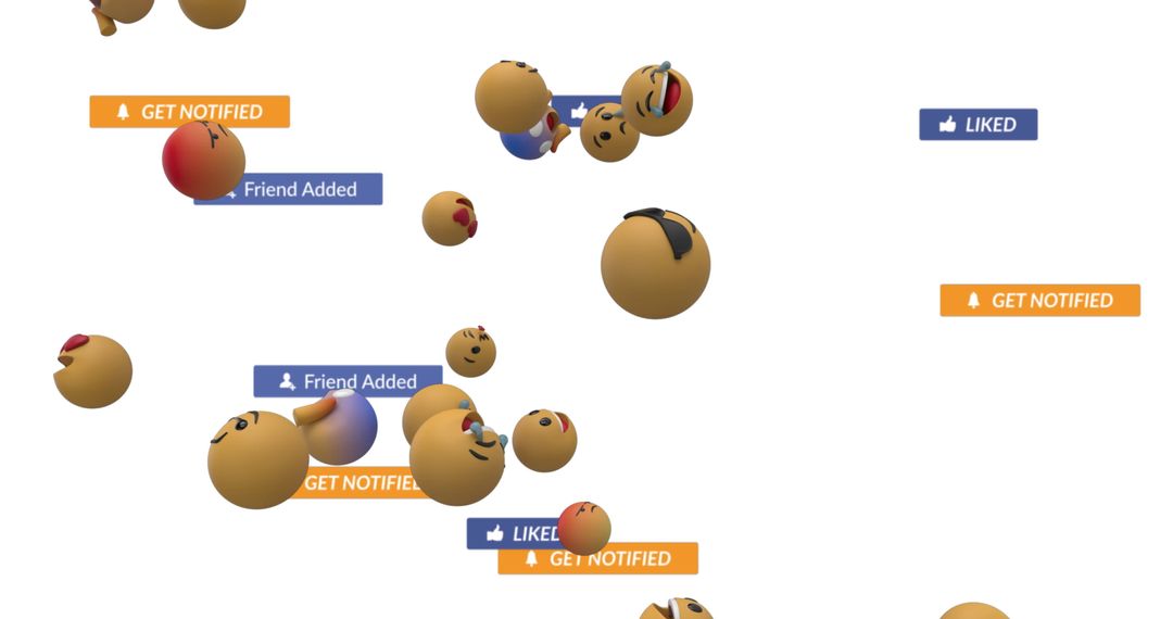 Falling Social Media Icons with Emojis on White Background