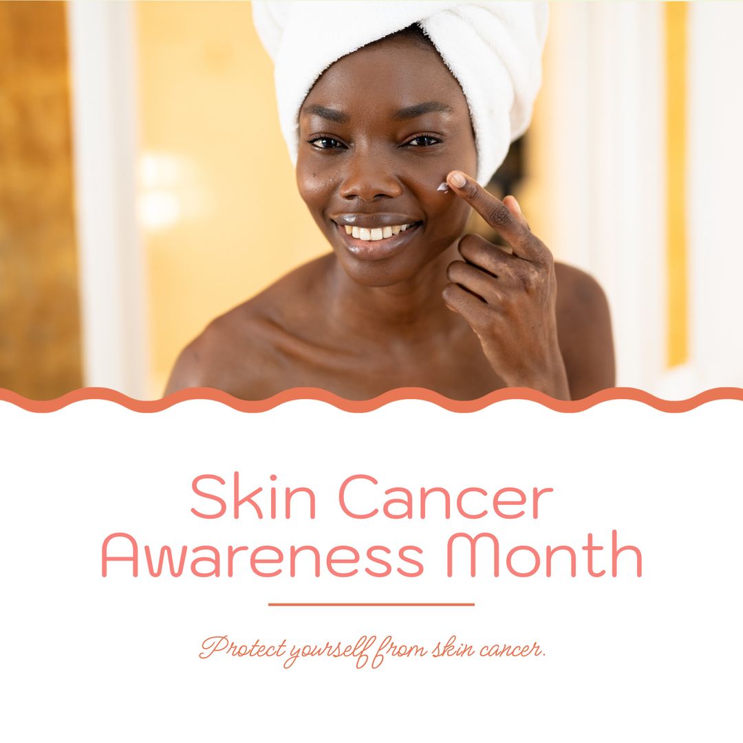 African American Woman Promoting Skin Cancer Awareness with Face Cream - Download Free Stock Templates Pikwizard.com