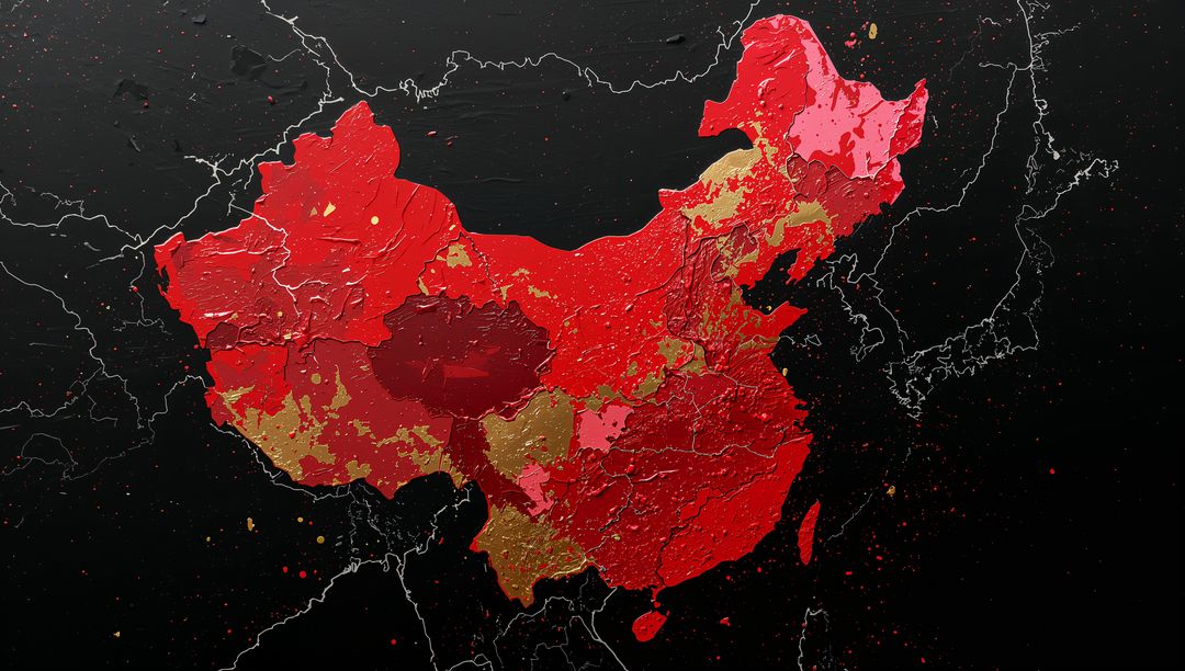 Embossed Textured Map of China with Vibrant Colors and Border Lines