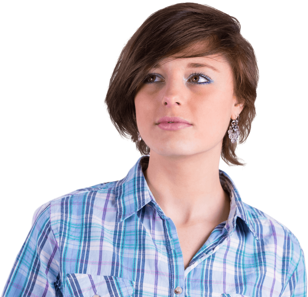 Caucasian Woman Looking Sideways Transparent Background Expression