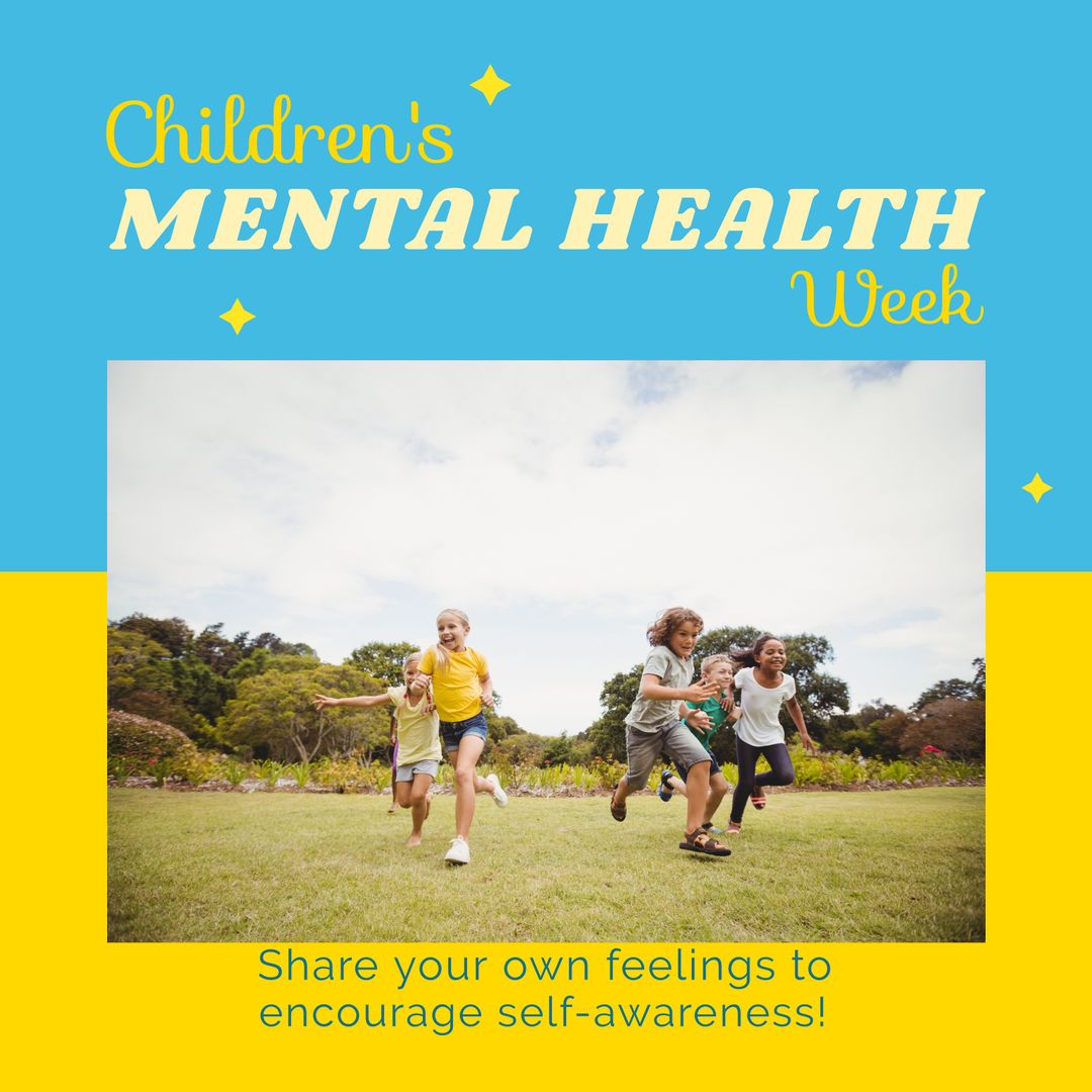 Children Running Happily in Park Promoting Mental Health Awareness
