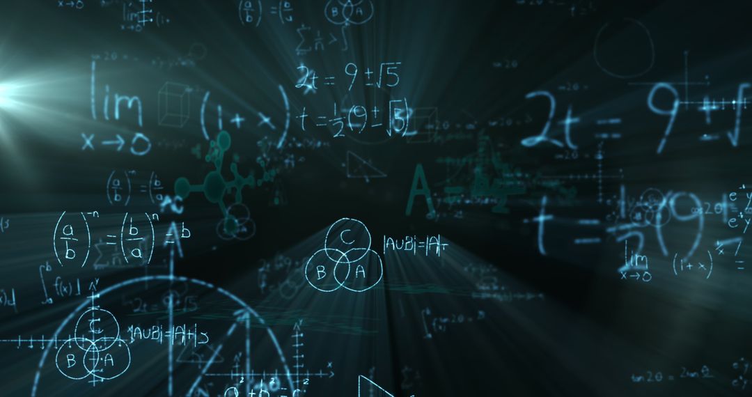 Abstract Mathematical Equations on Black Background Illumination