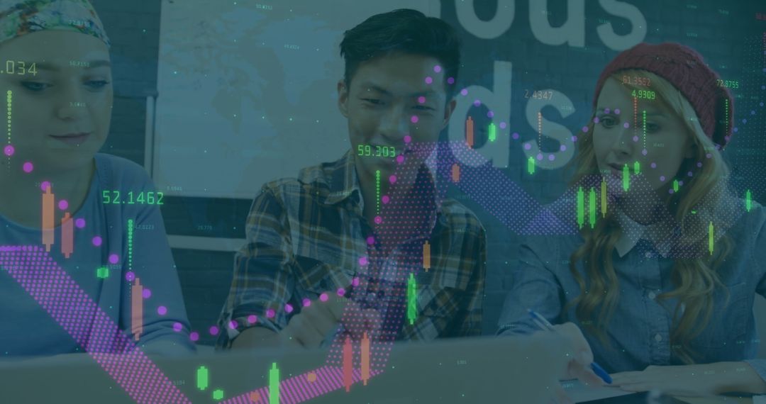 Diverse Team Analyzing Stock Market Data on Laptops