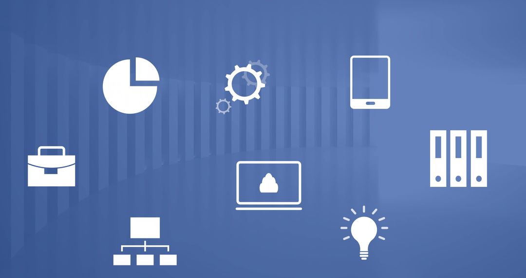 Digital Interface Design with Business Symbols on Blue Backdrop