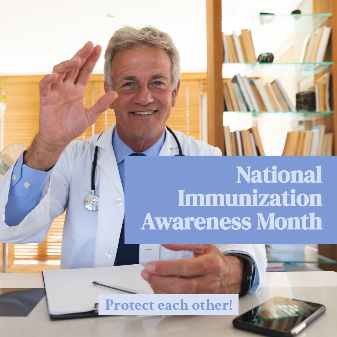 Caucasian Male Doctor Focused on Immunization Awareness