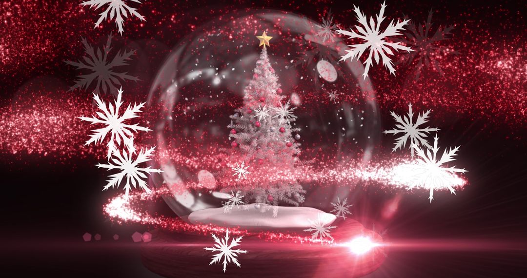 Magical Christmas Snow Globe with Illuminated Tree and Snowflakes