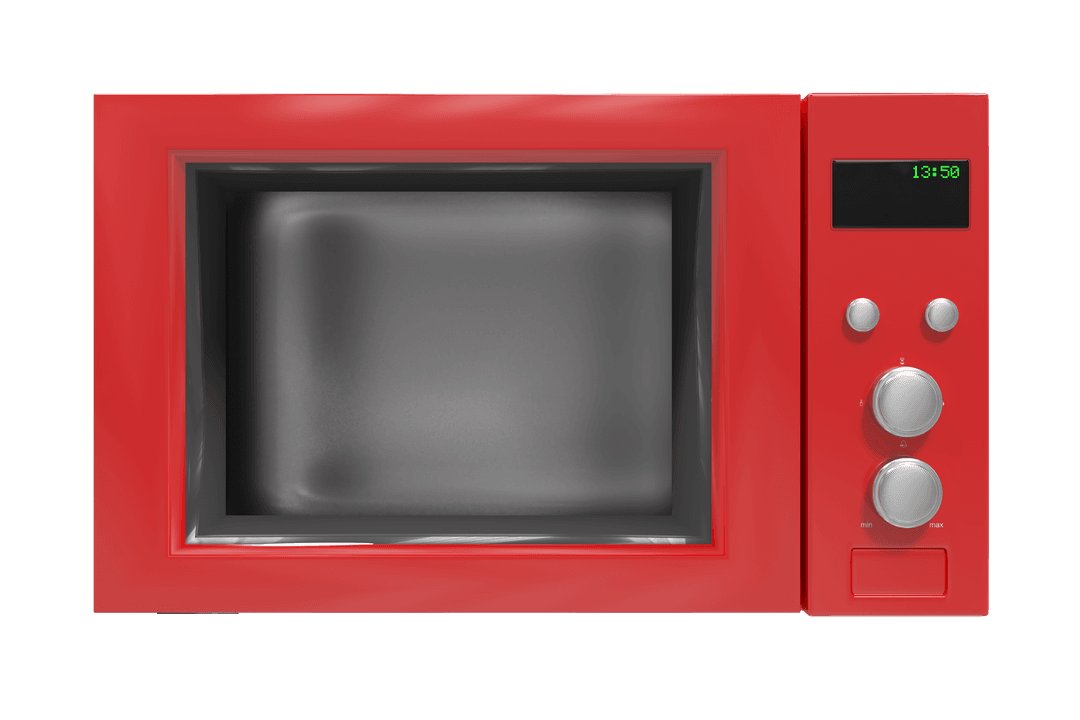 Red Microwave Oven Digital Illustration on Transparent Background