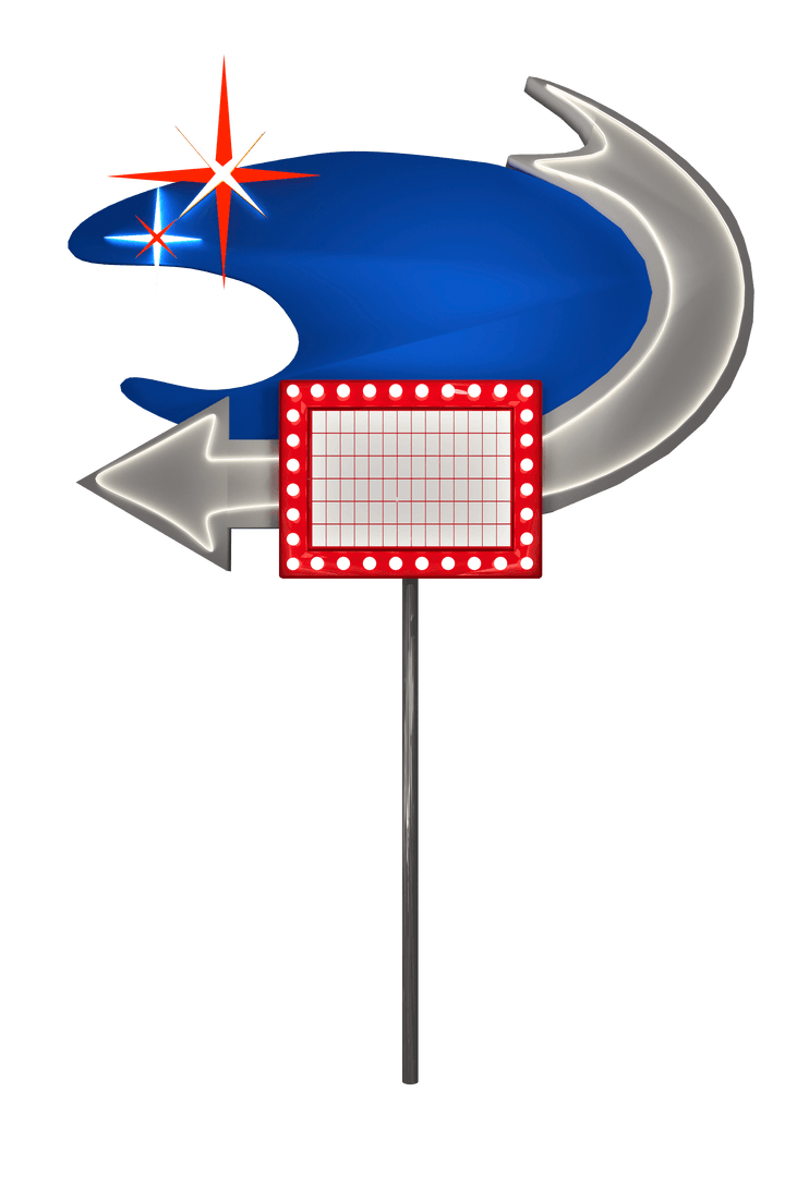 Retro Illuminated Digital Sign with Arrow Shapes on Transparent Background