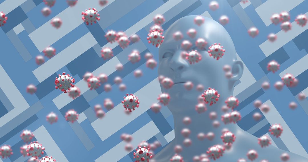 Digital Human Head in Surreal Virus-Infected Environment