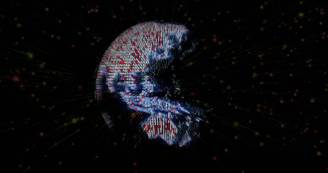 Abstract Digital Globe in Dark Space with Colorful Streaming Dots
