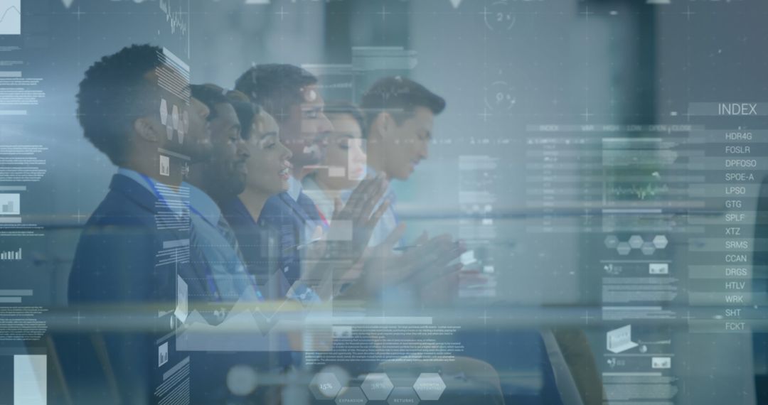 Business Professionals Applauding Amid Digital Data Interface Concept