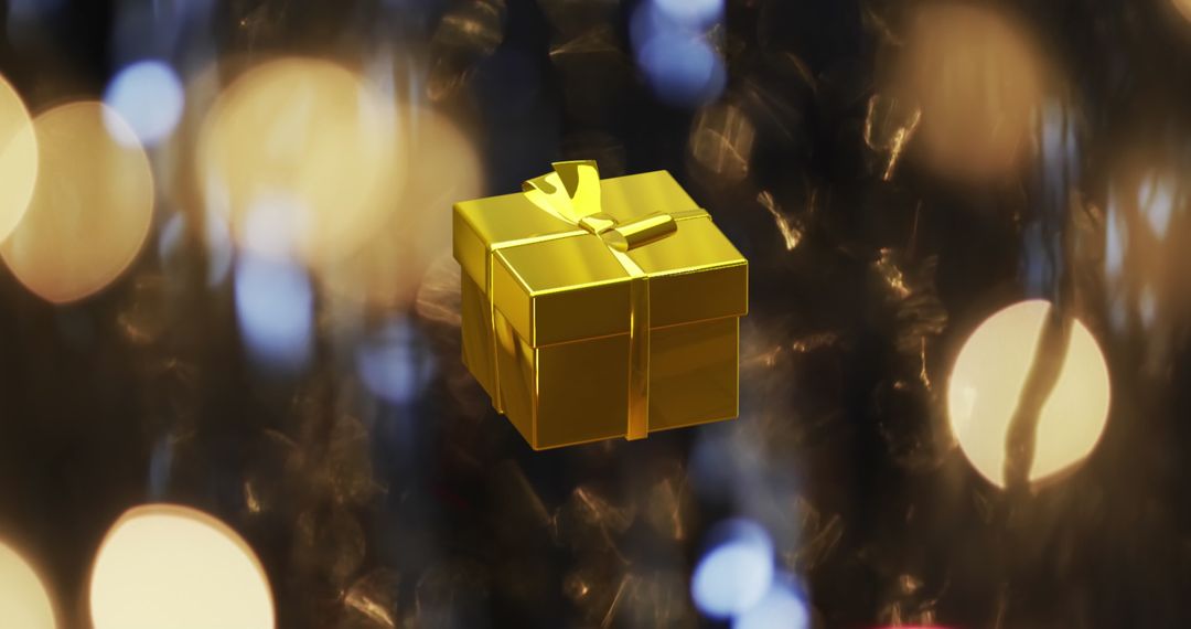 Glowing Golden Christmas Gift Box on Sparkling Background