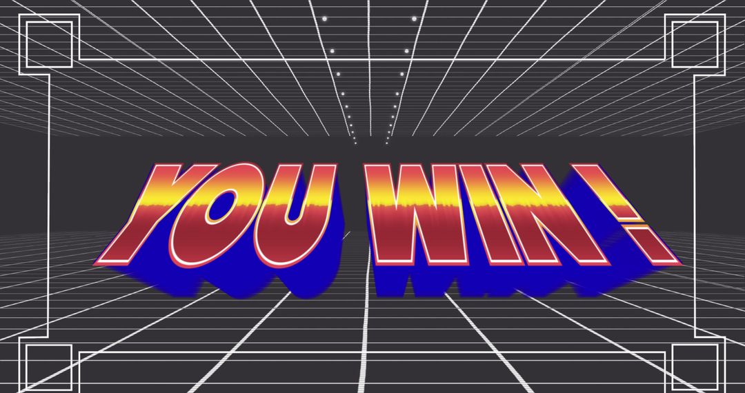Retro Video Game YOU WIN Sign in Grid Background
